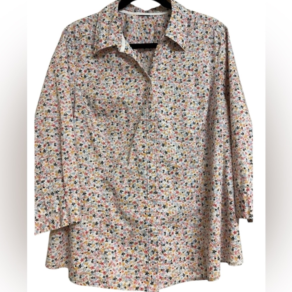 Woman’s Floral Blouse 2X, (pink, blue, orange, yellow) EUC